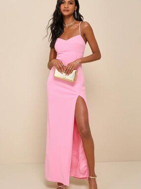 LULUS Women's Bombshell Potential Pink Backless Sleeveless Maxi Dress Size M